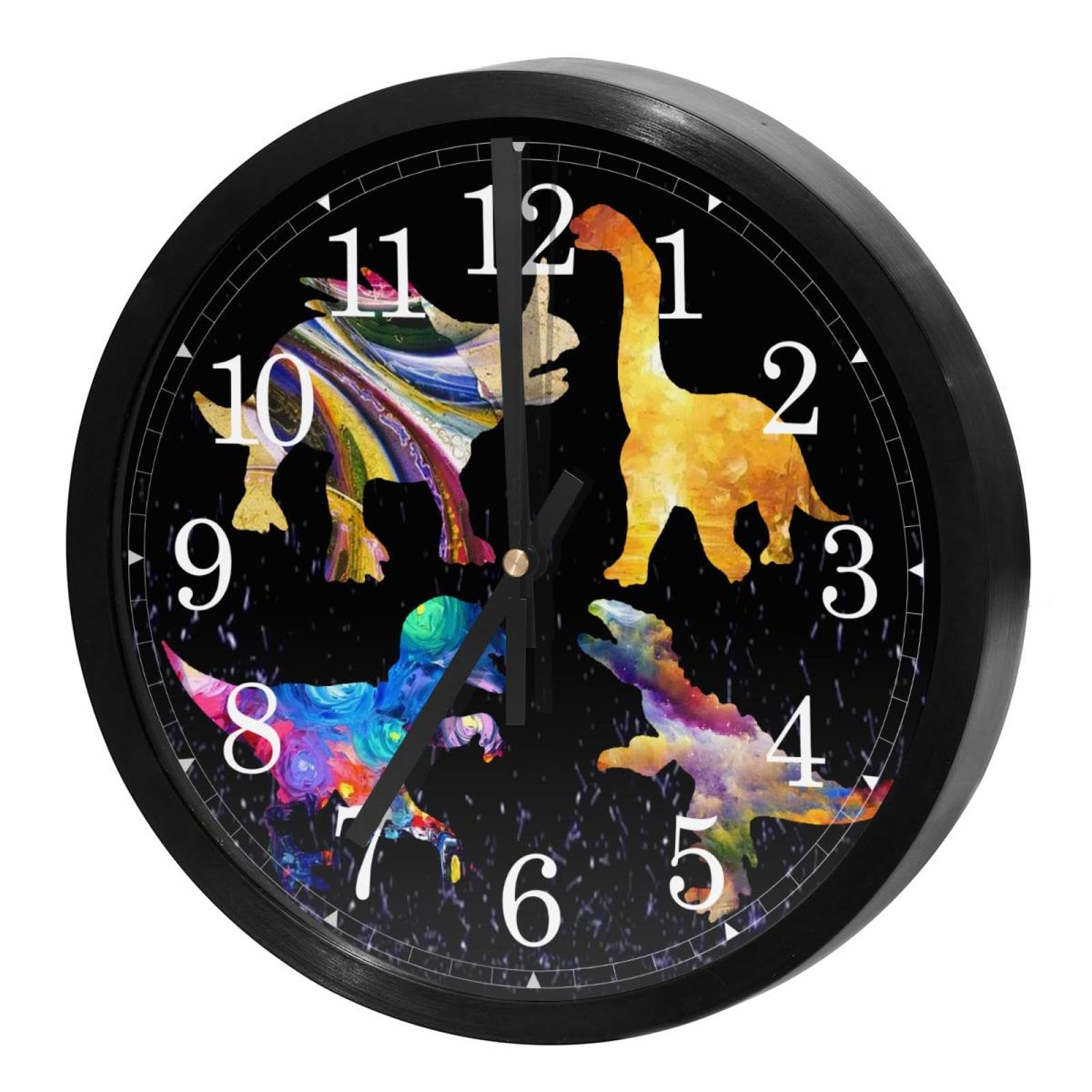 Horloge murale dinosaure silencieuse à quartz ronde pour chambre d'enfant