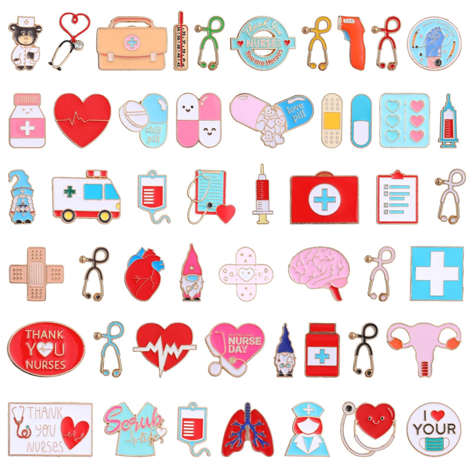 50Pcs Nurse Pins, Cute Enamel Medical Brooch for Badge