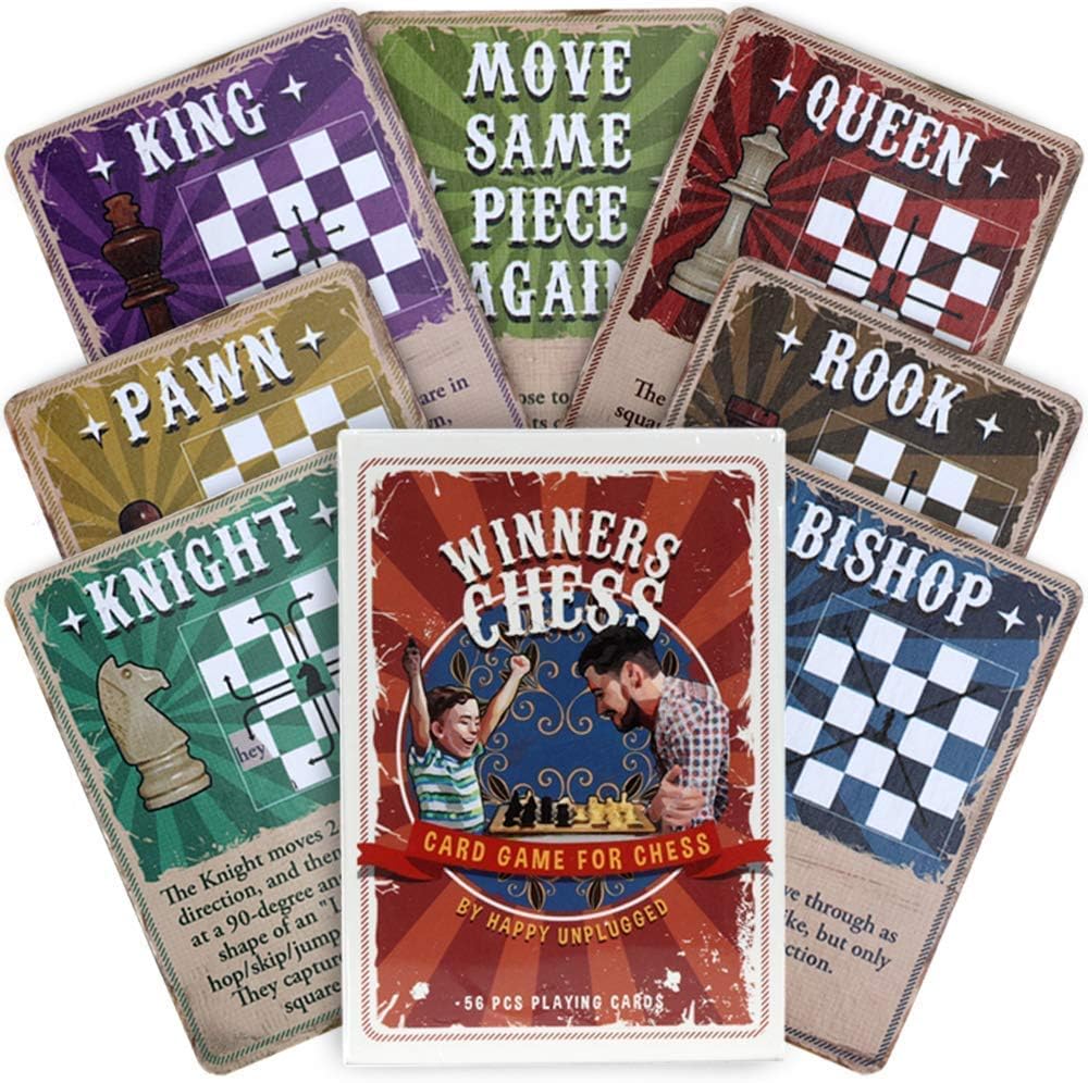 AGREATLIFE Winners Chess Cards Set – 56 Cards with Notes on How to Move Each Chess Character, Teaching Non Stress Chess for Kids and Beginners – Best Christmas, Birthday, Party, Gift for Kids