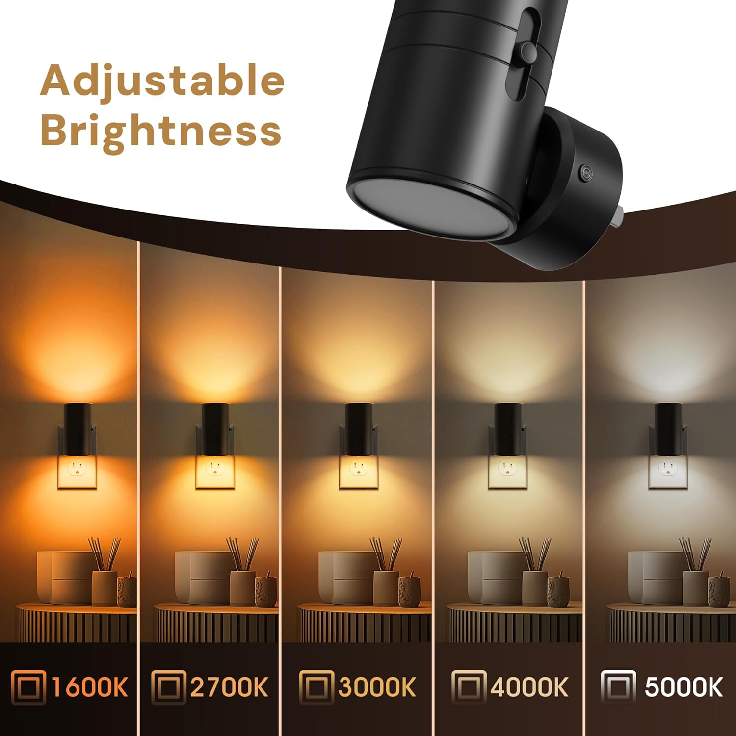 L LOHAS LED Night Light, Night Lights Plug into Wall with 5 Colors, Dusk to Dawn Sensor, 330° Rotating LED Nightlight Plug In for Kids, Dimmable Night Light for Hallway Bedroom Bathroom Adults, 2 Pack
