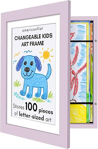 Vista 15 de Americanflat - Paquete de 4 - Marco de arte para niños intercambiable (multicolor) - Puerta magnética con capacidad para 100 piezas de arte - Rojo