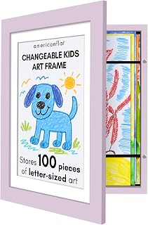 Americanflat Kids Artwork Frame Changeable (Lilac) - Magnetic Door Holds 100 Art Pieces - 8.5x11 Letter Size Display with Mat or 10x12.5 Without Mat - My Mini Masterpiece