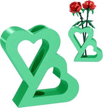 Vase for Lego Flowers 40524 40747 40725 40460 40647, Double Heart Vase for Lego Flower Bouquet Building Set - Display Stand for Lego Roses Cherry Blossom Sunflower Tulips Daffodils Lotus Green