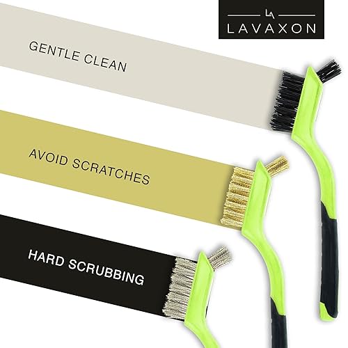 Miniatura 34 de Juego de 3 cepillos de alambre, cerdas de nailon/latón/acero inoxidable con mango curvado para óxido, suciedad y limpieza profunda, 7 pulgadas (rojo)