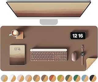 YSAGi Double-Sided Desk Pad, 31.5"x15.7"Leather Desk Mat, Eco Cork Desk Pad Protector,Large Mouse Pad,Waterproof Desk Blot