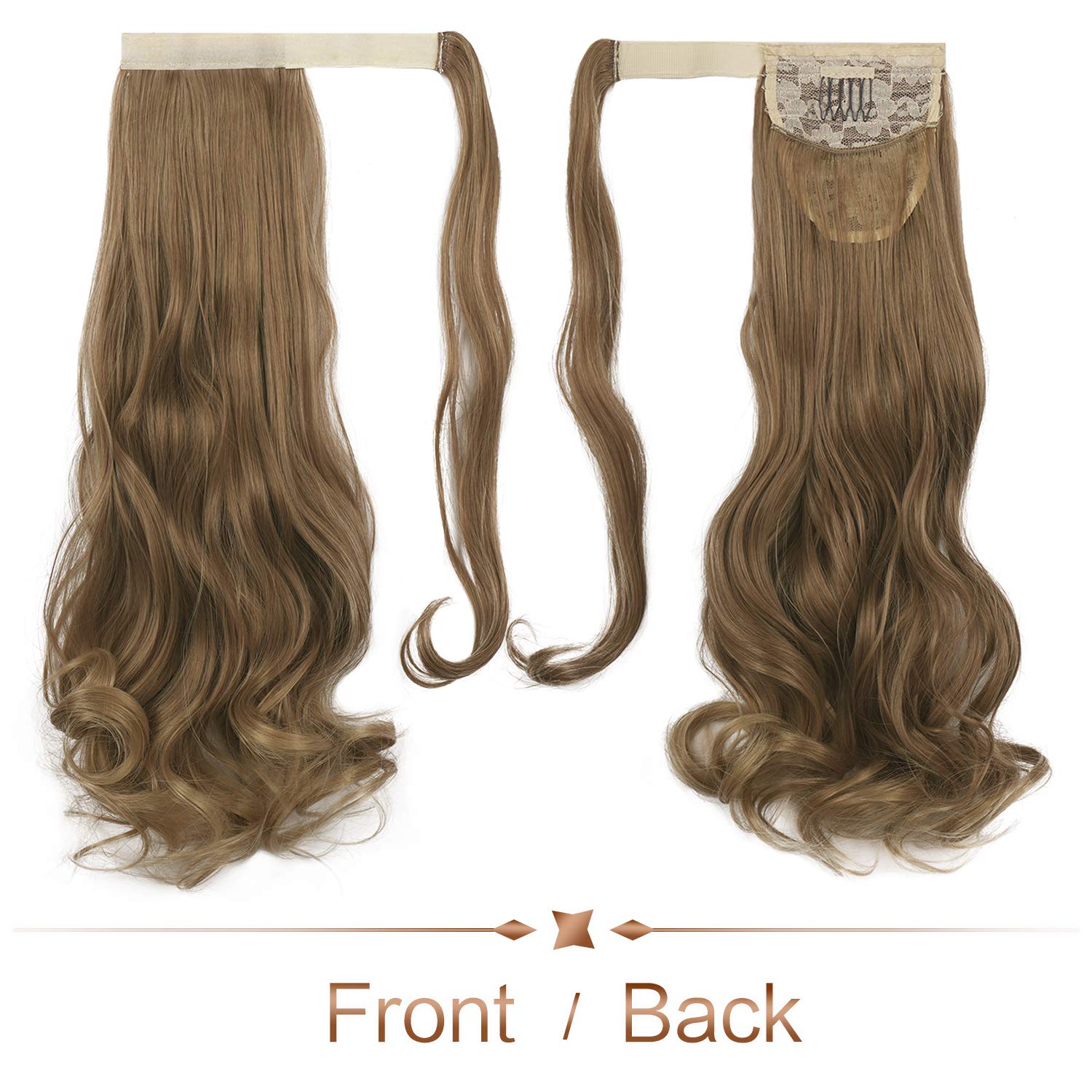 BARSDAR 18 Inch Long Wave Ponytail Extension, Wrap Around Clip in Ponytail Extension Wrap Around for Women Heat Friendly Synthetic Fluffy Hair Piece