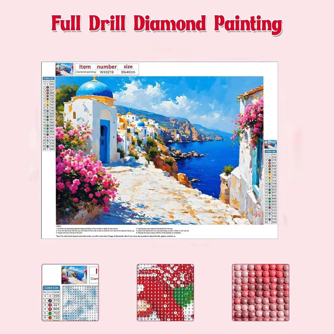 DIY Malarstwo diamentowe 5D, sztuka diamentowa, wyspa Santorini, zestawy dla dorosłych, sztuka ze strasu, haft, artykuły rzemieślnicze, dla dzieci i dorosłych, idealna dekoracja ścienna do domu,