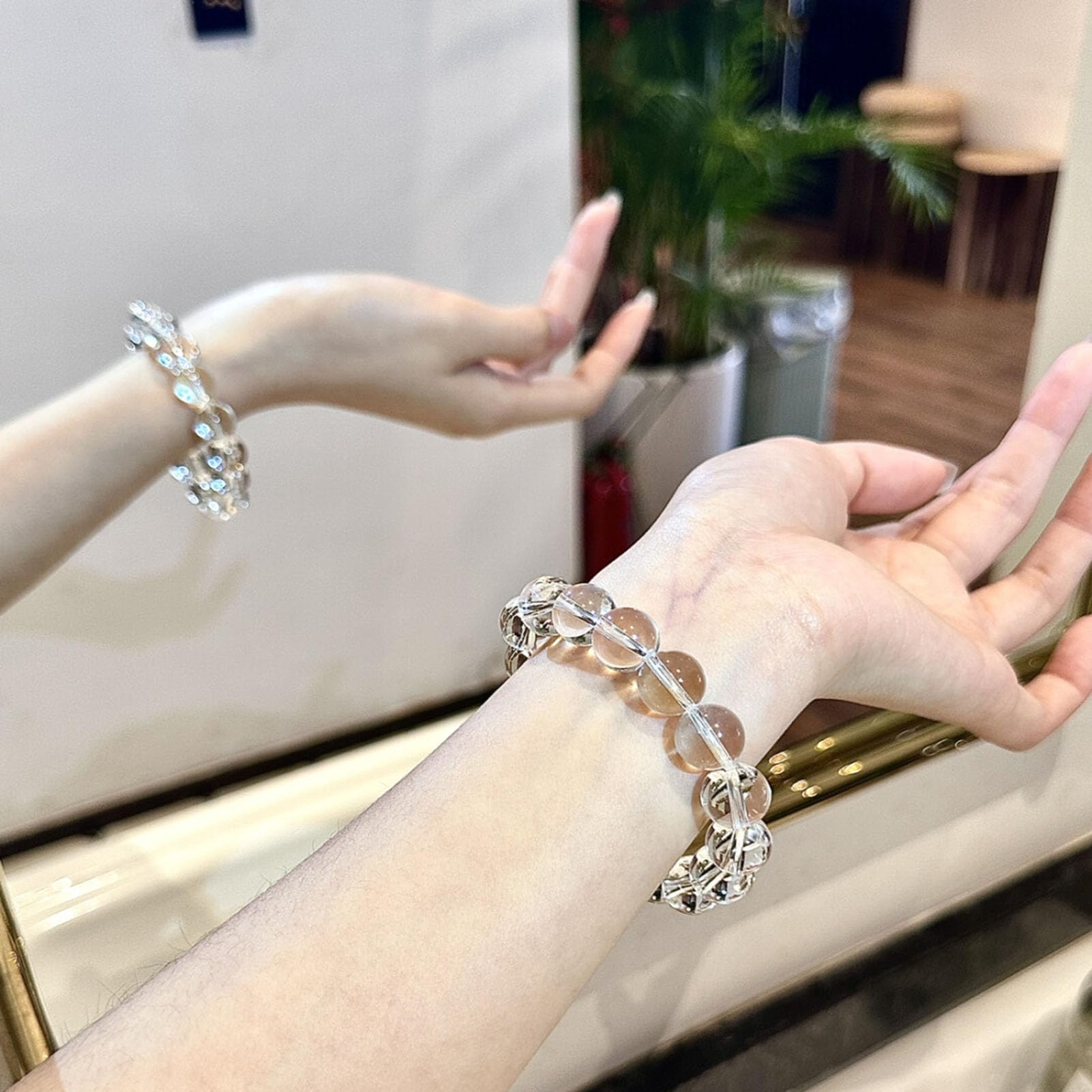 Bracciale curativo al Quarzo Trasparente Naturale, Cristallo Maestro guaritore per la Meditazione, bilanciamento dei Chakra e amplificazione dell'energia, Braccialetto Elastico,8MM