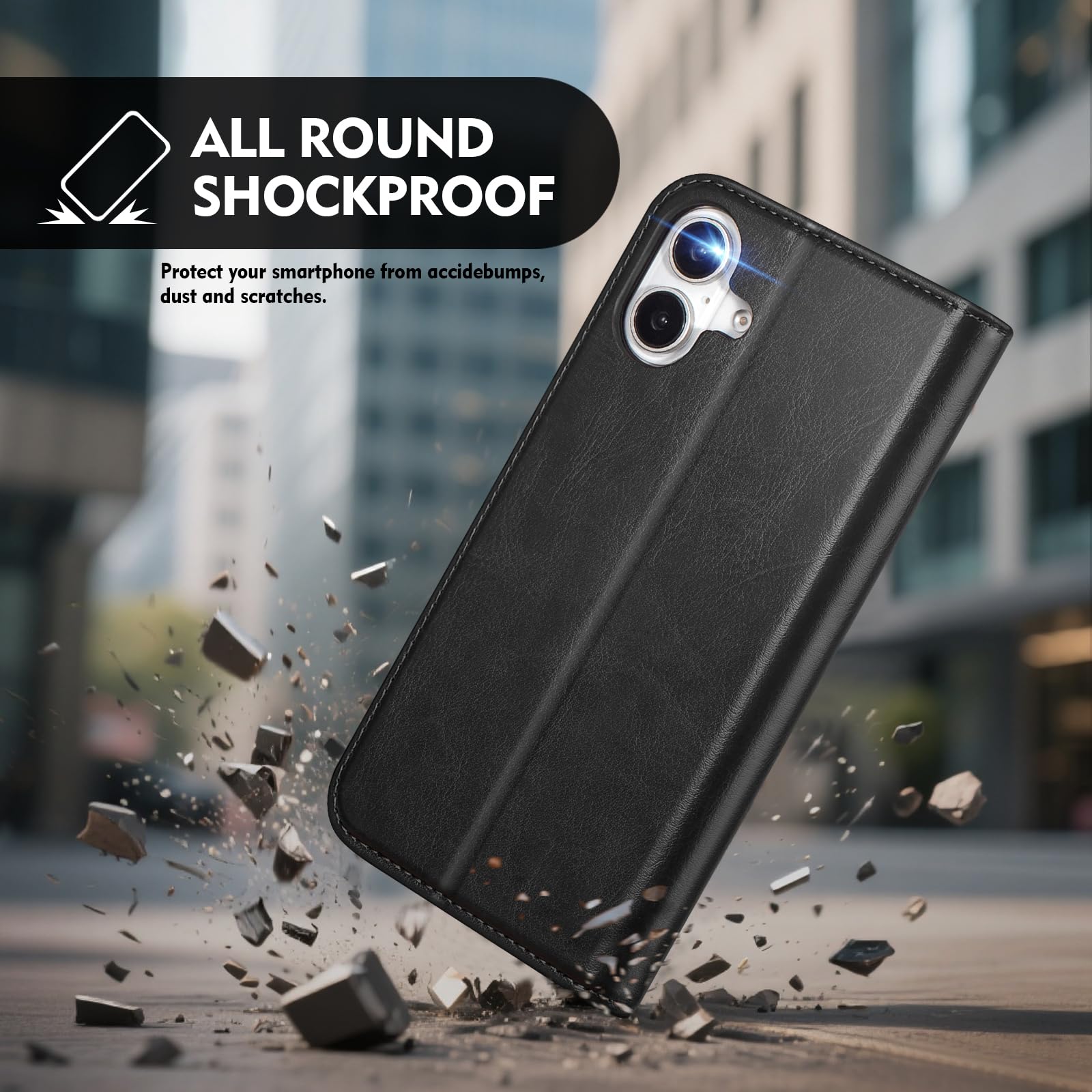 Custodia a portafoglio compatibile con iPhone 16 Plus con porta carte di credito [4 slot per schede] cavalletto [blocco RFID] custodia protettiva a portafoglio in pelle PU antiurto per Apple