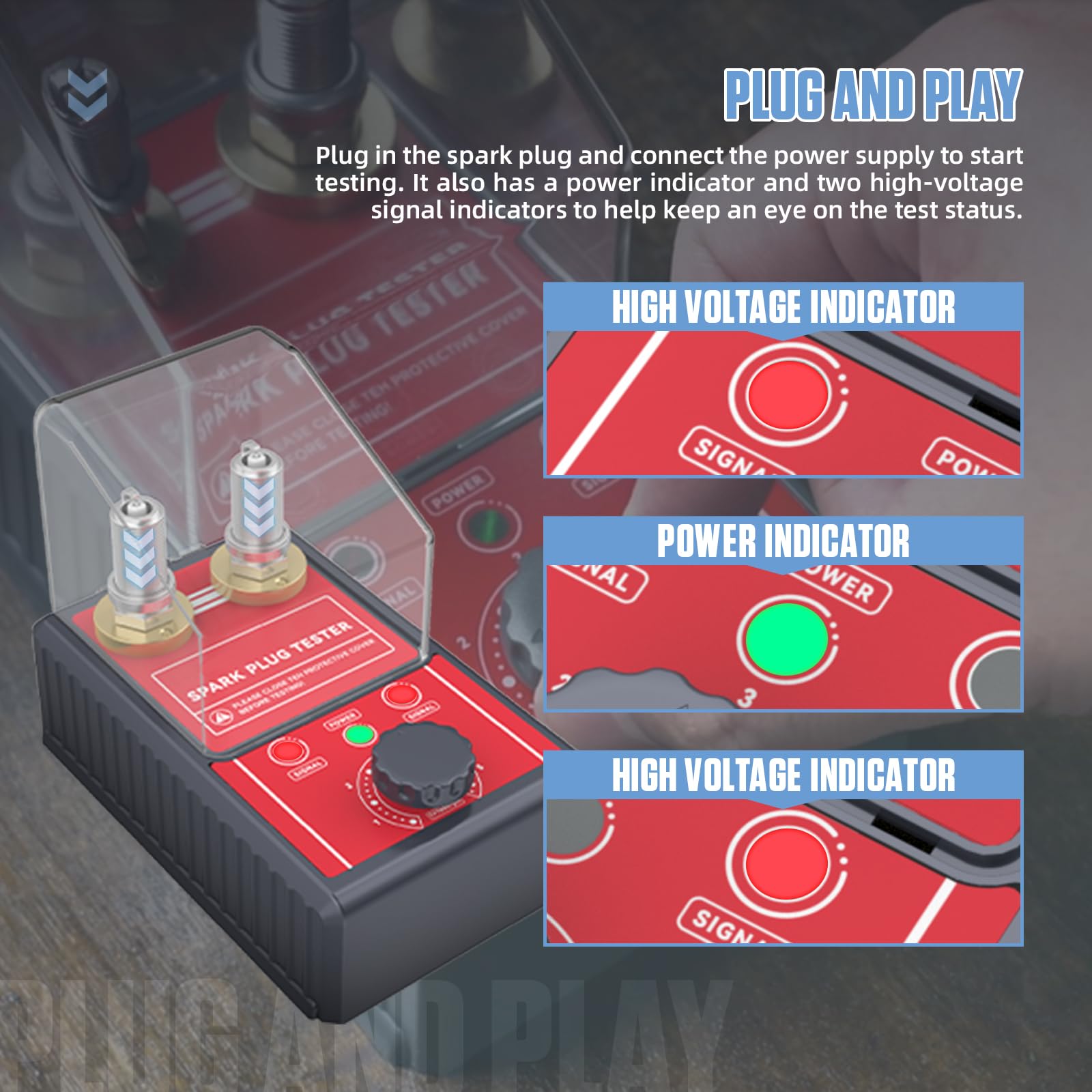 Tester per Candele Automobilistiche a Doppio Foro, BELEY Strumento Tester per Bobine di Accensione a Frequenza Regolabile 0-6000 giri/minuto & Coperchio Protettivo, per Auto e Moto a 12 V (Rosso)