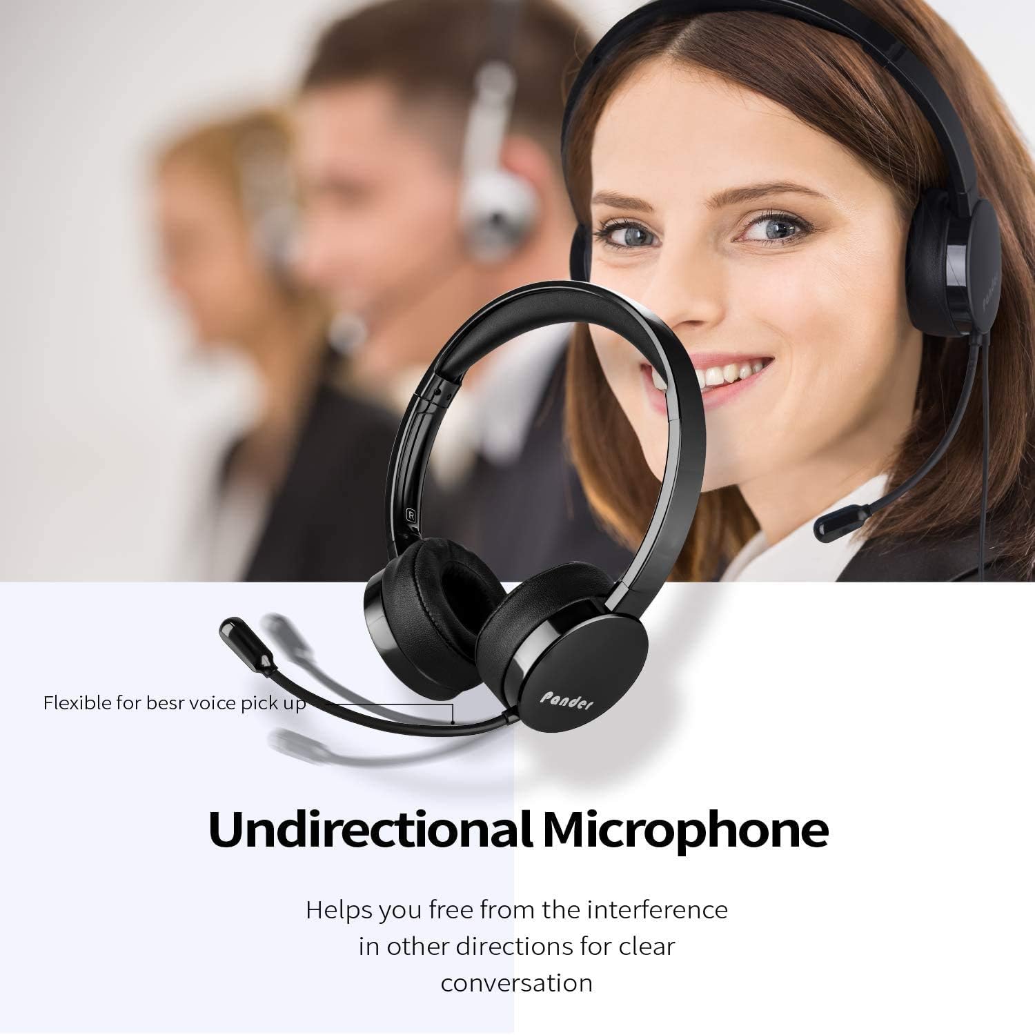 USB Headset with Microphone, Pander Noise Cancelling 3.5mm Computer PC Headset, Lightweight Wired Business Headphones with Volume Control for Skype, Webinar, Phone, Call Center - Black