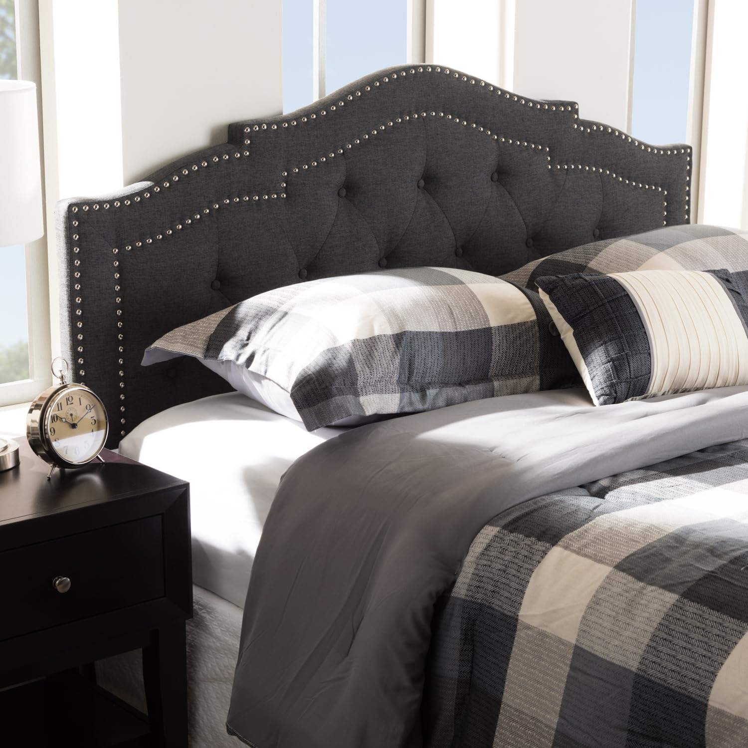 HomeStock Queen Size Headboard - Dark Grey Fabric Upholstered Headboard, Contemporary Design, Adjustable Height