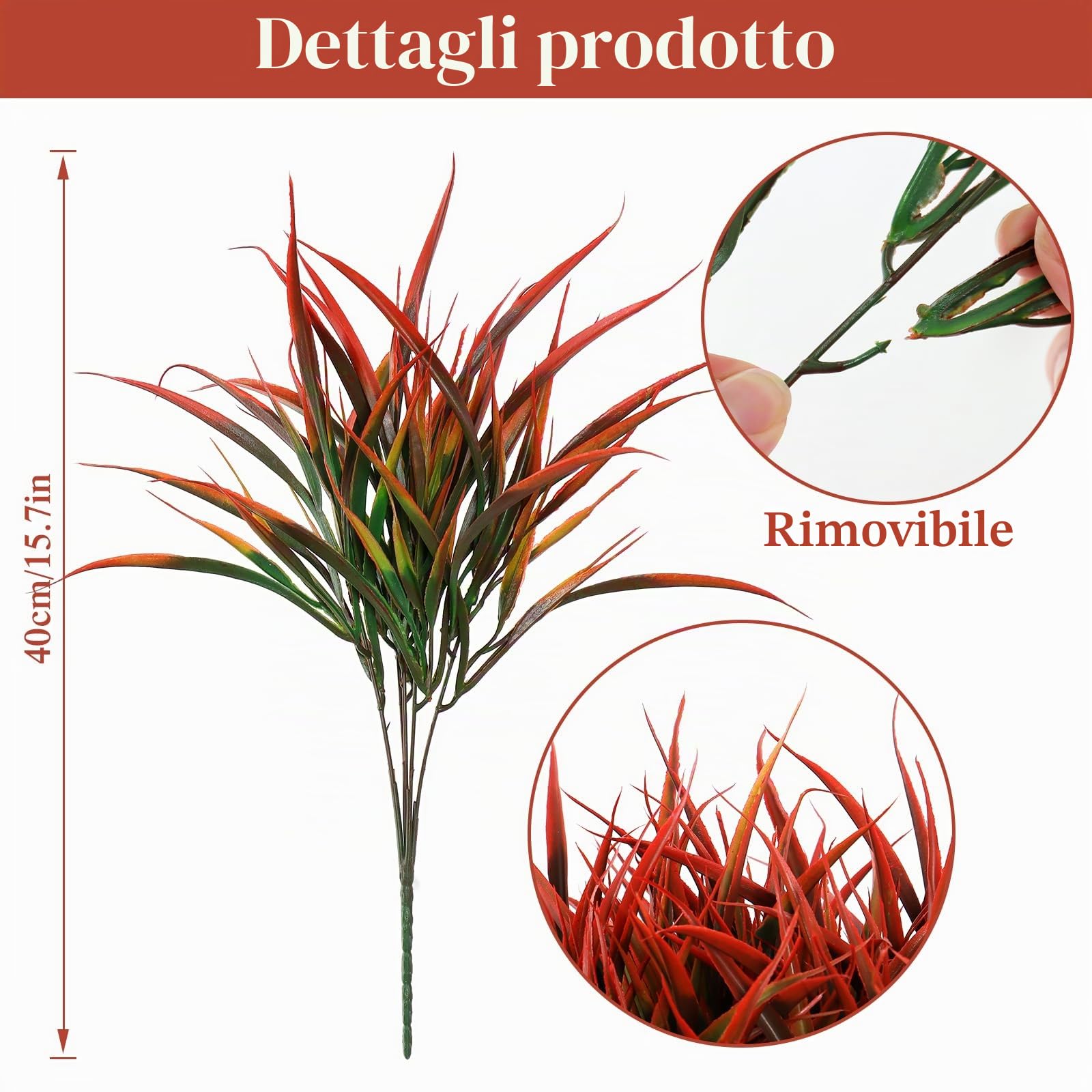 8 pezzi Piante di Erba Artificiale da Esterno Steli di Erba Finta Verde Resistenti ai Raggi UV Piante Finte in Plastica Arbusti per Primavera Estate Casa Finestra Giardino Patio Box Vialetto