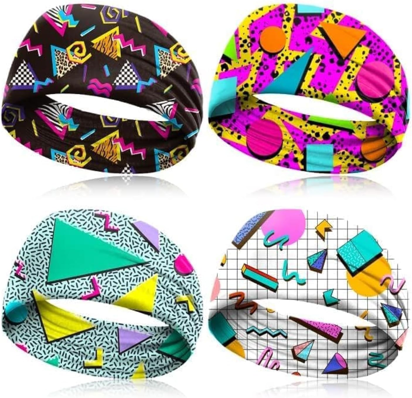 9 Pcs 80s 90s Retro Vintage Headbands Memphis Fashion Sweatbands Headbands for Men Women 80s Neon Soft Athletic Sweatband Headbands Wicking Elastic Hairband for Travel Party Hiking Cycling Running