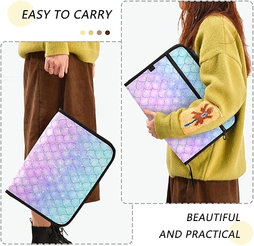 Miniatura 4 de Carpeta de archivos expansible de escamas de sirena rosa y azul, 13 bolsillos, purpurina mágica, brillante, carpetas de archivo expandibles,