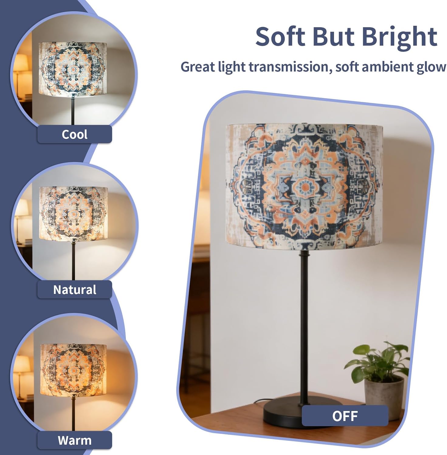 Fabric Round Drum Lamp Shades, 13x13x10in Moroccan Trellis Lamp shade, Boho Lampshade Fit Spider, Farmhouse Lamp Shades for Table Lamps, Rustic for Floor Lamps, 1 Pack