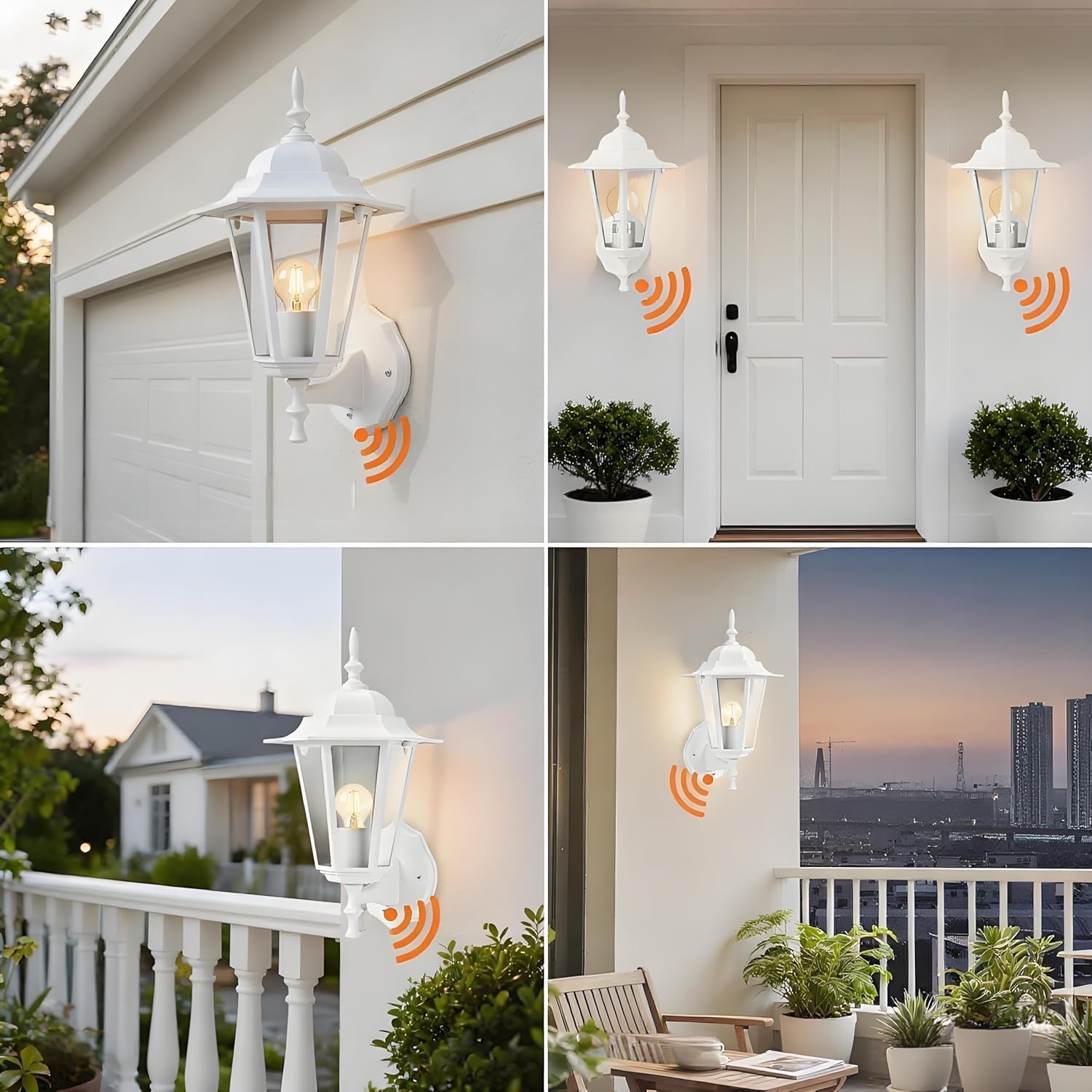 Dusk to Dawn Outdoor Wall Light 14.38", White Exterior Garage Lighting Fixtures, Outdoor Porch Light Wall Mount, Modern Outside Wall Lantern Sconce Sensor Dusk Dawn Light for House, 1 Pack, E26 Base