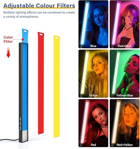 Miniatura 2 de Unicucp Paquete de 2 barras de luz LED de video con soporte de trípode de 62.99 pulgadasfiltro de color, luz de estudio de 5600 K, kit de