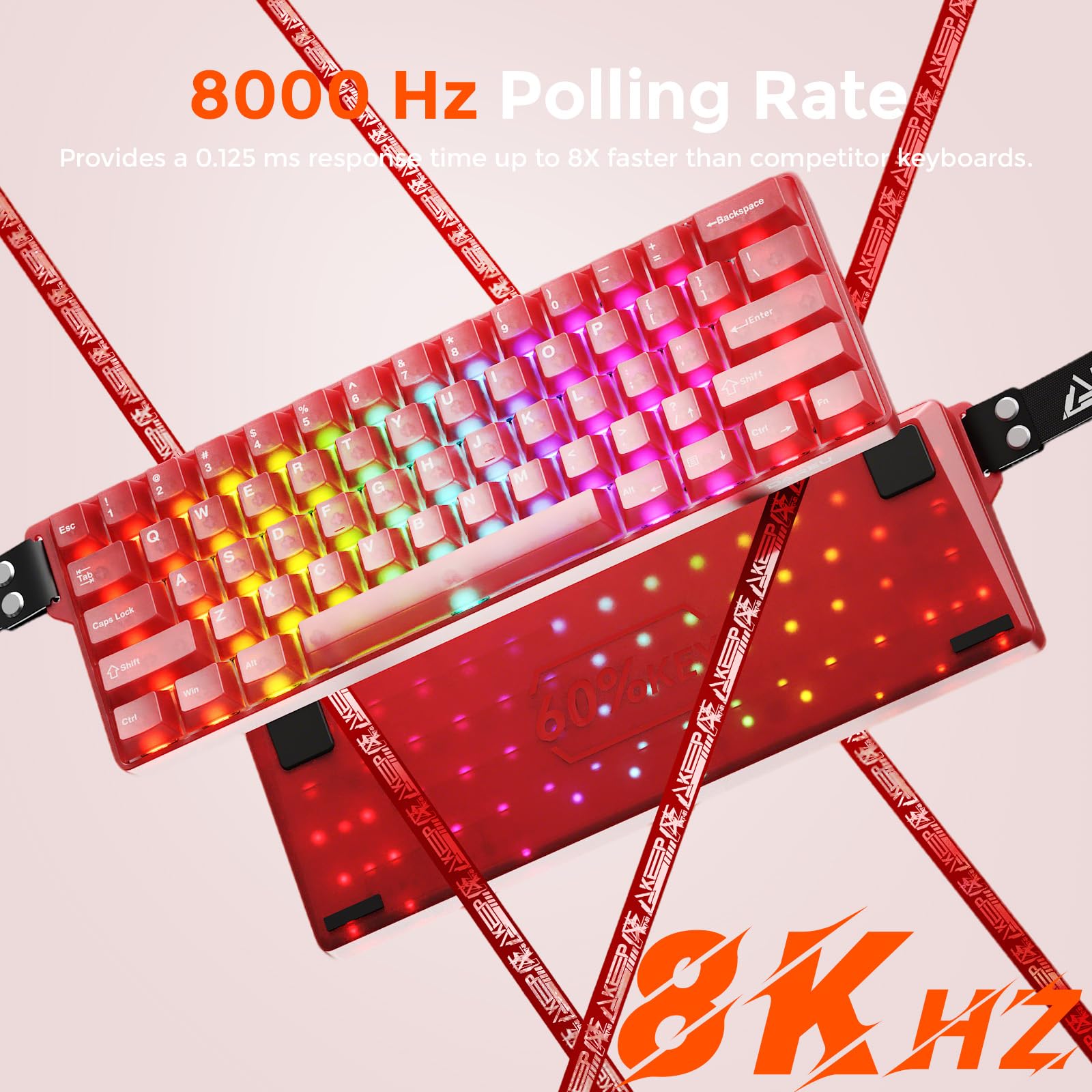 DAREU COOL60 tastiera gaming magnetica 8K Hz Rapid Trigger, tastiera cablata al 60% con tasti trasparenti, 15 modalità RGB, precisione RT di 0,01 mm, azionamento regolabile, per PC/Mac (rossa)