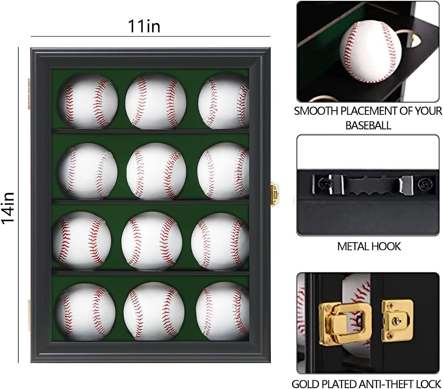 Verani Baseball and Baseball Bat Display Case Lockable Wood Cabinet Rack Holder for Baseball Shadow Box with UV Protection Acrylic Door Wall Mount Display Cabinet for Baseball Enthusiast Collectible