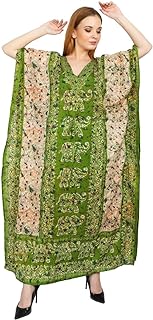 Women's Casual Polyster Long Kaftan Dress Maxi Caftan Dress Gown Top Night Dress (Free Size Adjustable) - Buy now