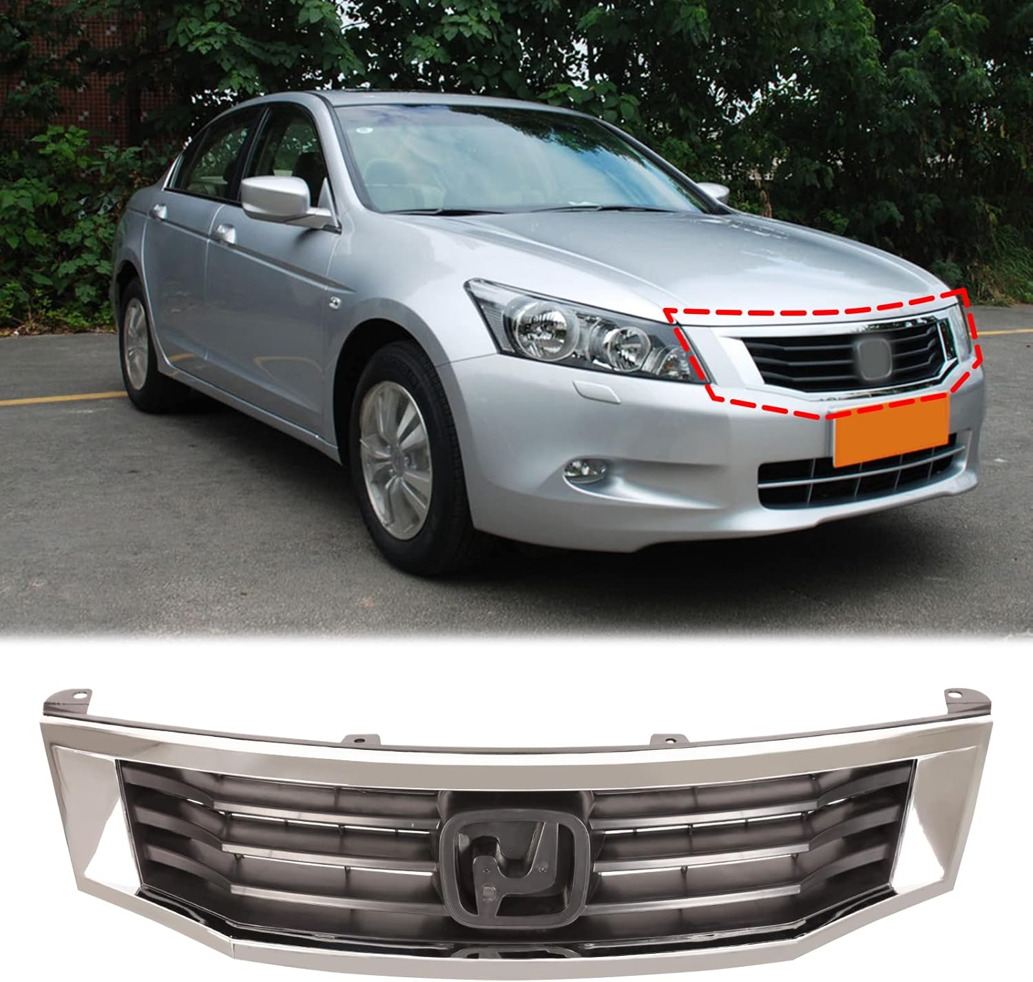 PENSUN Front Grill Front Bumper Mesh Grille Fit for 2008-2010 Honda Accord 4 Door, Chrome