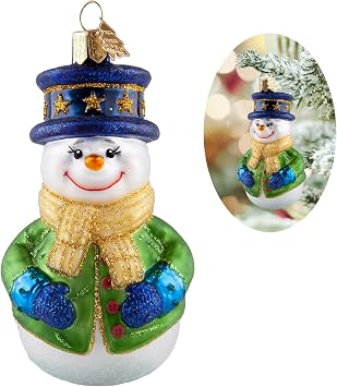 Snowman Christmas Ornaments,Glass Ornament,Christmas Tree Decoration | Star Hat Snowman Collection Figurine,Hand-Blown Glass Hanging Ornament for Xmas Tree Holiday Party Home Gifts