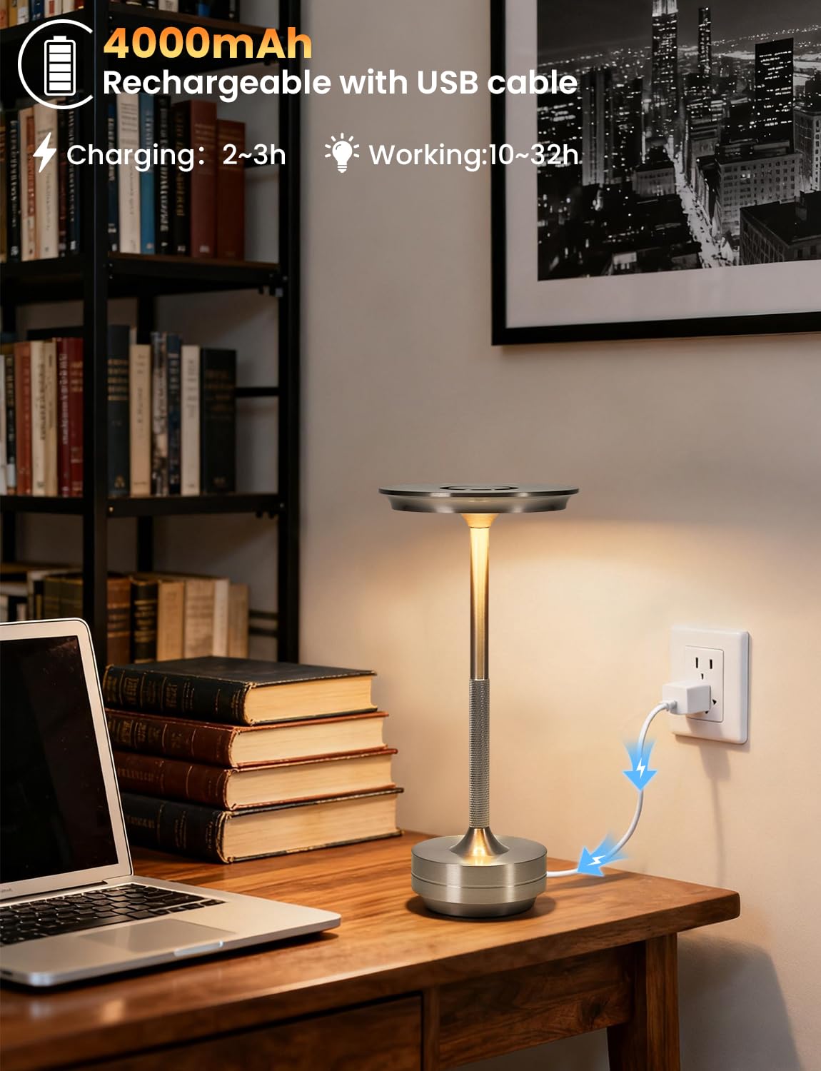 Ensemble de Lampes de Table Sans Fil VIMAZ, Lot de 2, Lampes de Touche Rechargeables, Lampes de Chevet, Lampes de Table LED Sans Fil Étanches Réglables de 3000-6000k, Lampe Portable Fonctionnant sur