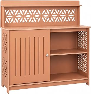VINGLI 2-in-1 Premium Outdoor Storage Cabinet, Teak | Weatherproof Patio Cabinet, Outdoor Sideboard with Door & Shelves, Outside Storage Cabinet for Garden, Yard, Balcony