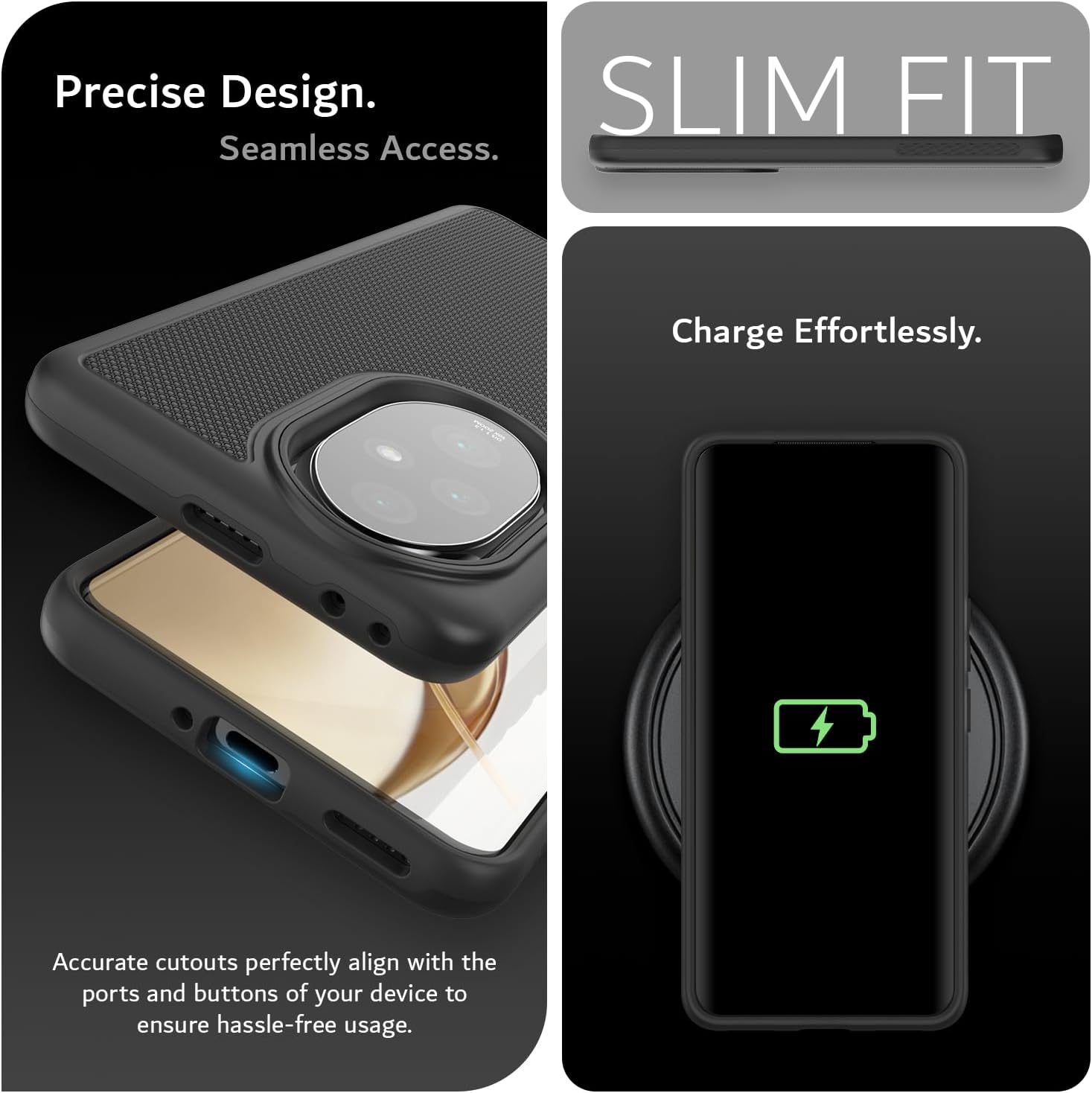 TUDIA DualShield Grip Compatible with Honor 200 Pro Case 5G, [MergeGrip] Military Grade Dual Layer Shockproof Slim Tough Heavy Duty Protective Phone Case Cover (Black)