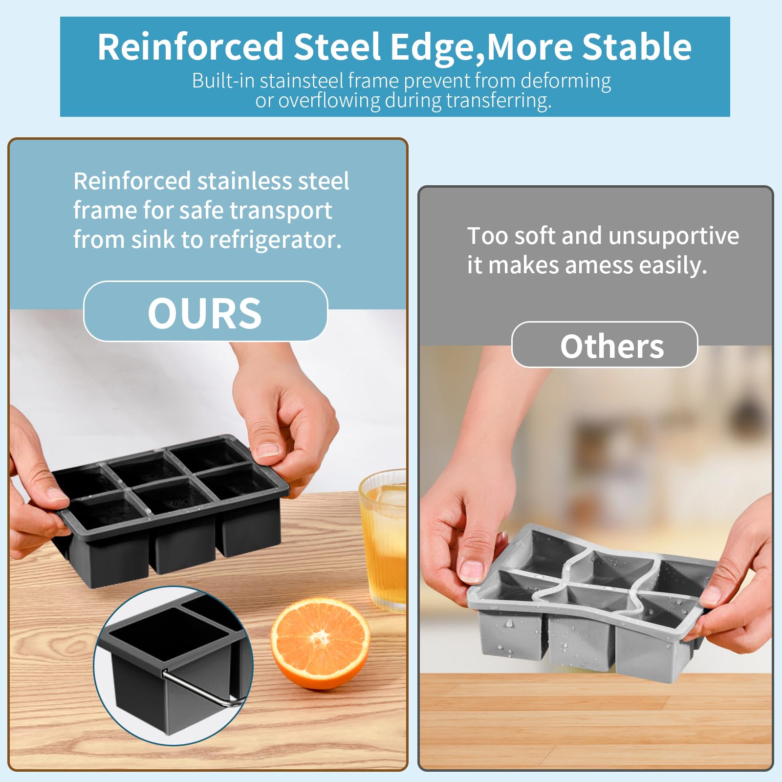 3 Pack Large Ice Cube Trays for Freezer Easy Release Square Silicone Ice Cube Maker with Removable Lid - Image 4