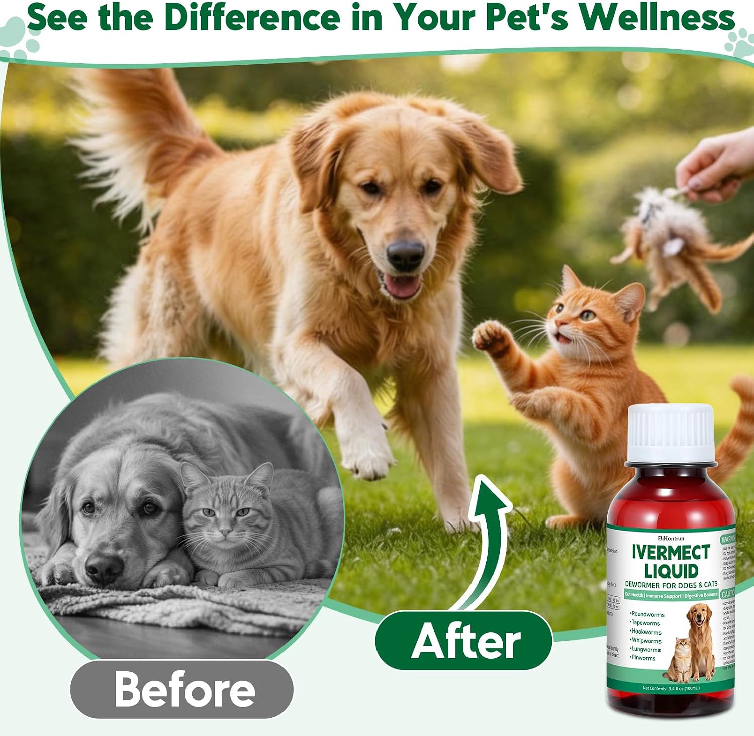 Dewormer for Dogs and Cats, Broad Spectrum Digestive Support, Removal of Hookworms, Lungworms, Pinworms & Roundworms, Tapeworms, Whipworms, Internal Wellness Care