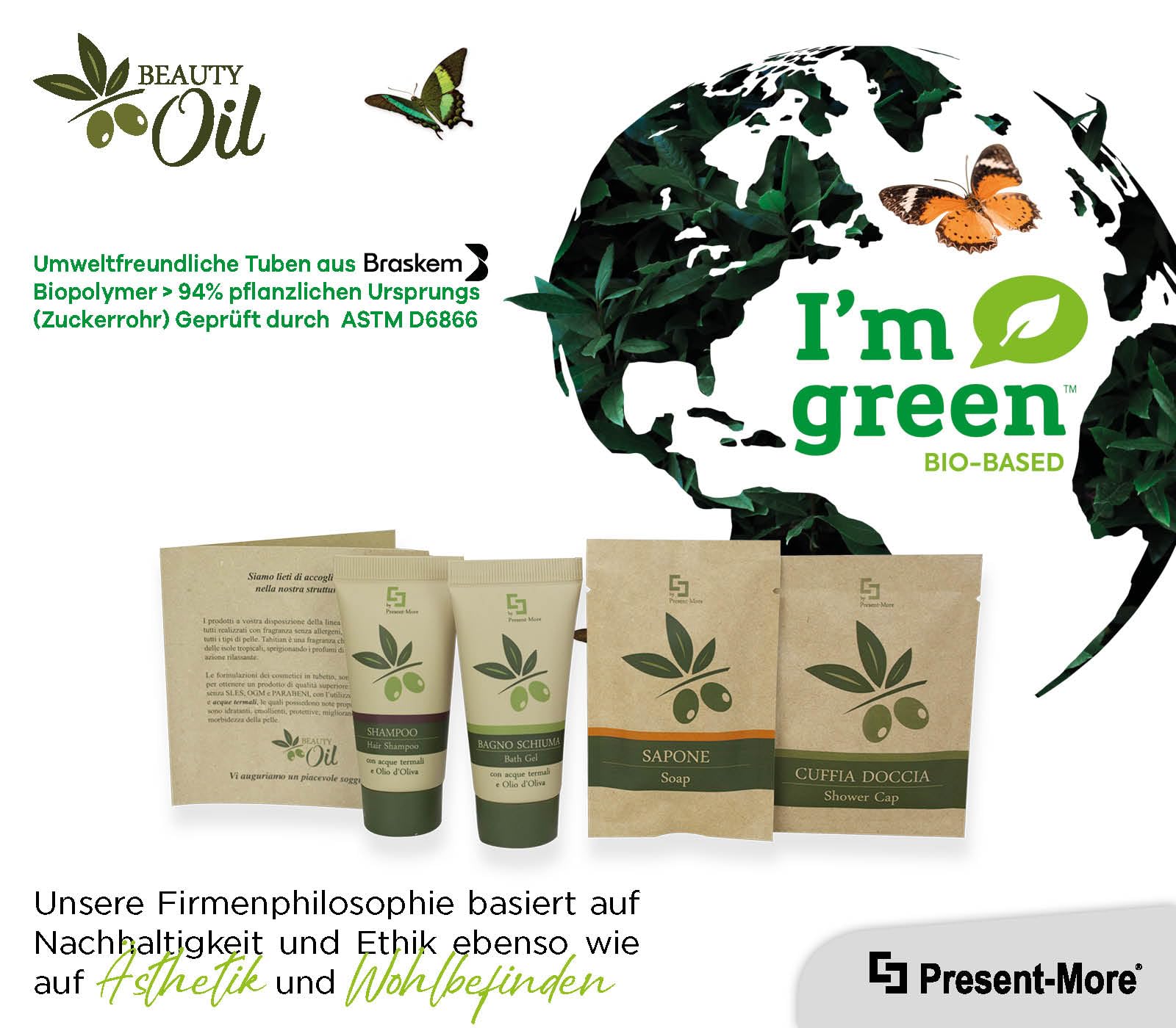 Present-More Amenities Kit Beauty Oil - Toilettenartikel 20 Gäste für Hotels und B&B | Allergenfreie Amenities Kit mit Duftnote Tahitian