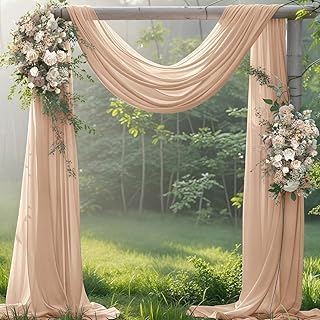 Fall Nude Wedding Arch Draping Fabric 1 Panel 29" × 20FT Sheer Drapes Outdoor Curtain for Wedding Ceremony Baby Bridal Shower Arch Ceiling Backdrop Decor