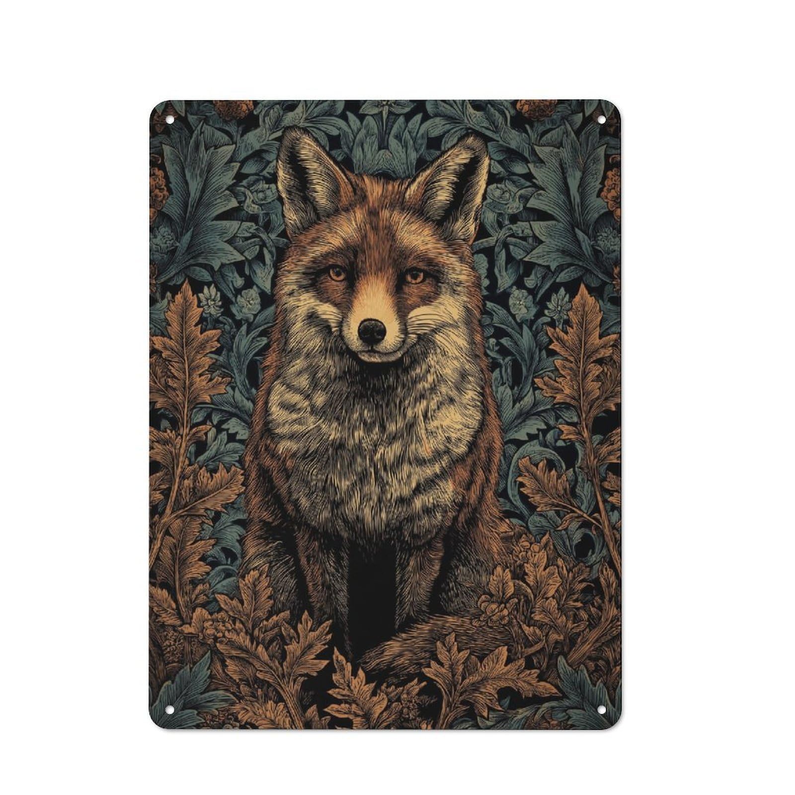 Junmoney Fox In Floral Embrace Rustic Metal Sign 40X30cm For Café Or Restaurant, For Vintage Wall Decor Fans, For Living Room And Hallway Decor