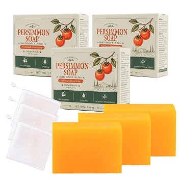 Persimmon Soap for Old People Smell, 3x3.5Oz Bars with Foaming Nets