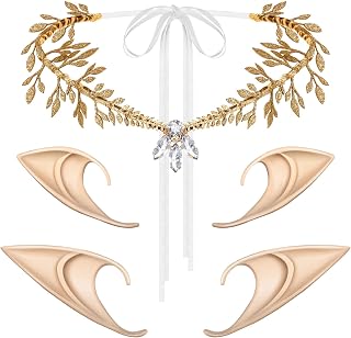 Elf Headpiece and Elf Ear Set 2 Pairs Soft Ears with Fairy Leaf Pixie Headband for Women Halloween Wedding Cosplay