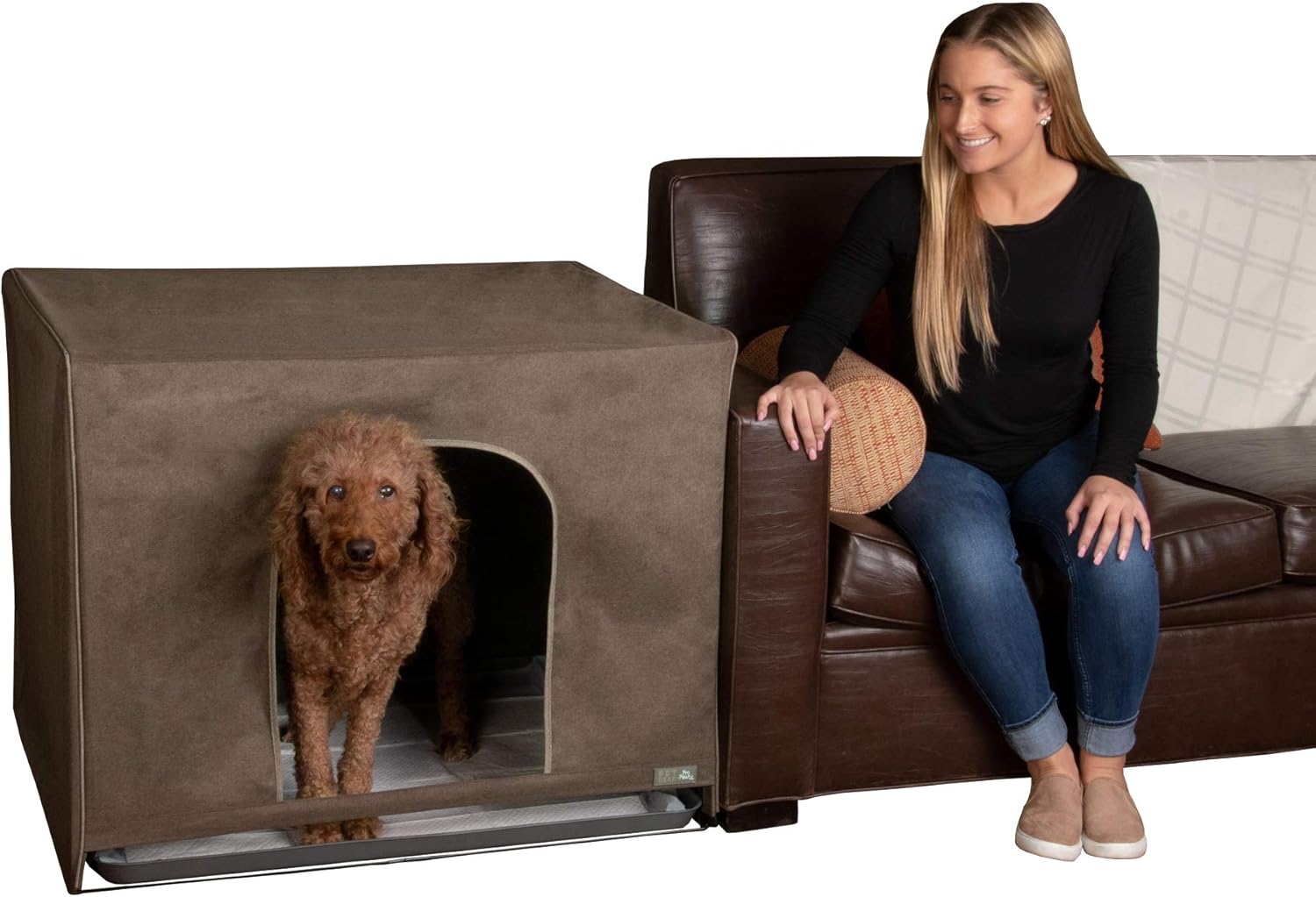 Pet Gear Pro Pawty, Potty Training Aid for Pee Pad/Grass Patch, Removable Tray Holds Pad Included, Hides Messes, Optional Wall Guard, Dog Litter Box, Pro Pawty ONLY- Medium, Espresso