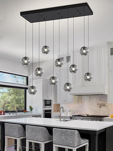 Miniatura 39 de Lámpara Colgante de Globo de Vidrio de 6 Luces Moderna Candelabro de Globo de Vidrio Gris Humo Grandes Candelabros para Techos Altos Entrada Luz