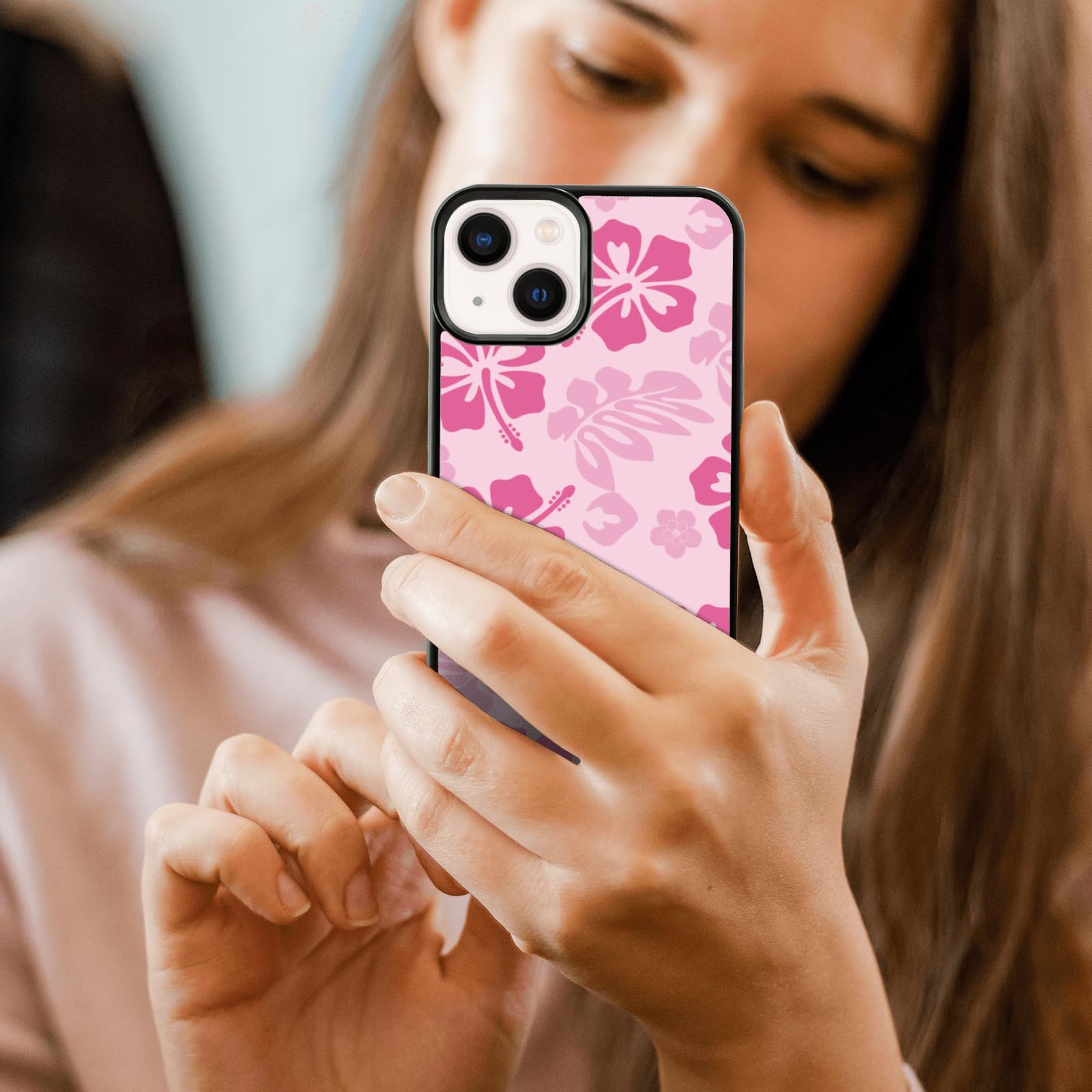 Skyseaco Handyhülle Für IPhone 14 – Süßes Hibiskus-Blumendesign, Rosa, Stoßfest