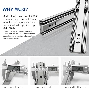 VADANIA 900mm Heavy Duty Soft Close Drawer Slides #K53, 1 Pair | 120kg max load, soft-close damping, full extension, ball bearing, side mount, heavy duty steel, for van/truck/RV conversion