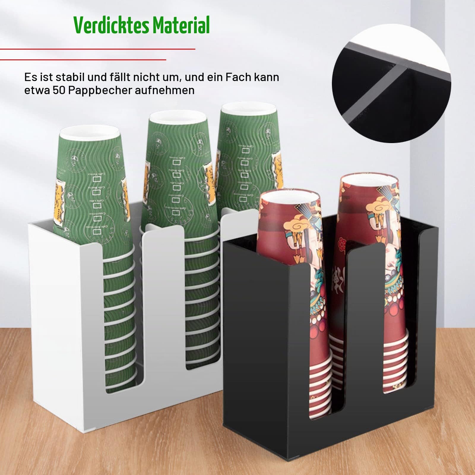 Together-Life Papier-Kaffeetassen-Organizer-Spender, Einwegbecher-Deckelhalter, Präsentationsaufbewahrung, Kaffee, Milch, Teeshop, Restaurant-Zubehör, Halloween-Partyzubehör (2 Fächer, schwarz)