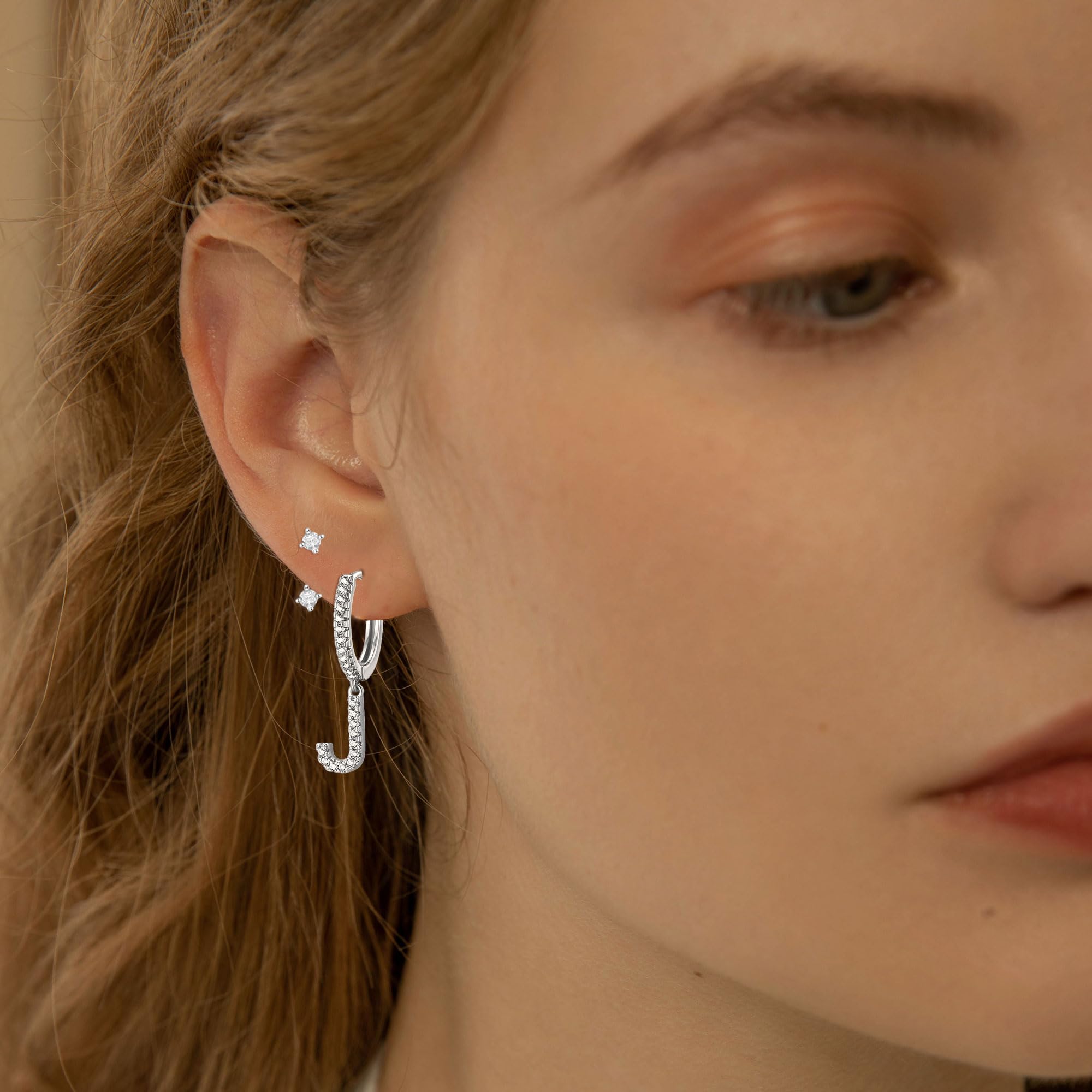 Seleneva 2 Paia Orecchini Cerchio Donna, Argento 925 Iniziale Orecchini a Cerchio A-Z Ipoallergenico Orecchini a Lobo Piccoli per Fori Multipli