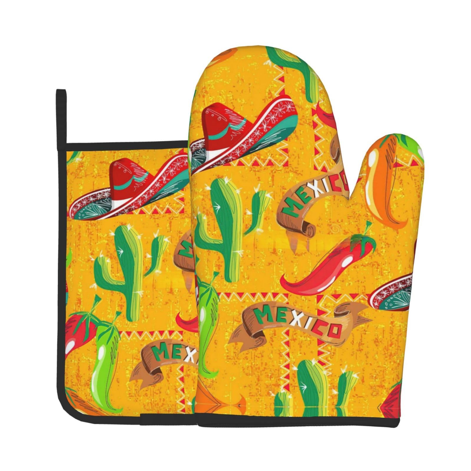 Fleshiness Hat and Chili Pepper Kitchen Baking Two-Piece Set,Multipurpose Oven Gloves,Used for Barbecue Kitchen Baking