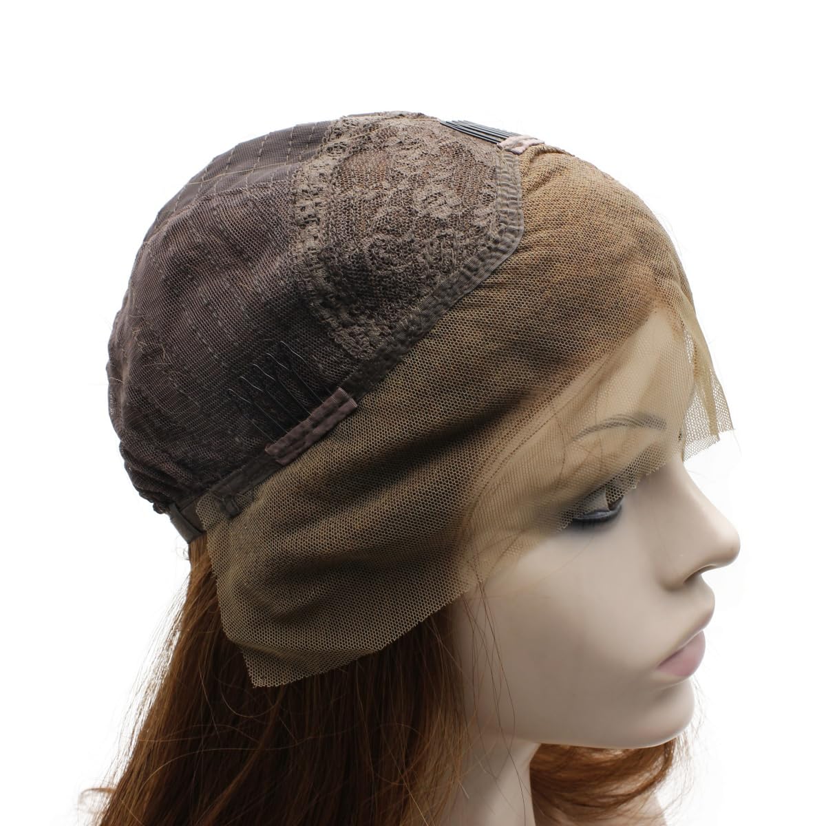 MX angel Long Natural Wavy Auburn Half Hand Tied Celebrity Synthetic Lace Front Wig