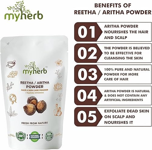 Miniatura 3 de ArithaReetha (Sapindus Trifoliatus) en polvo orgánico 100% puro  227 Gm0.5 lbs  Fórmula ayurvédica  para el cuidado de la cara, la piel y el cabello