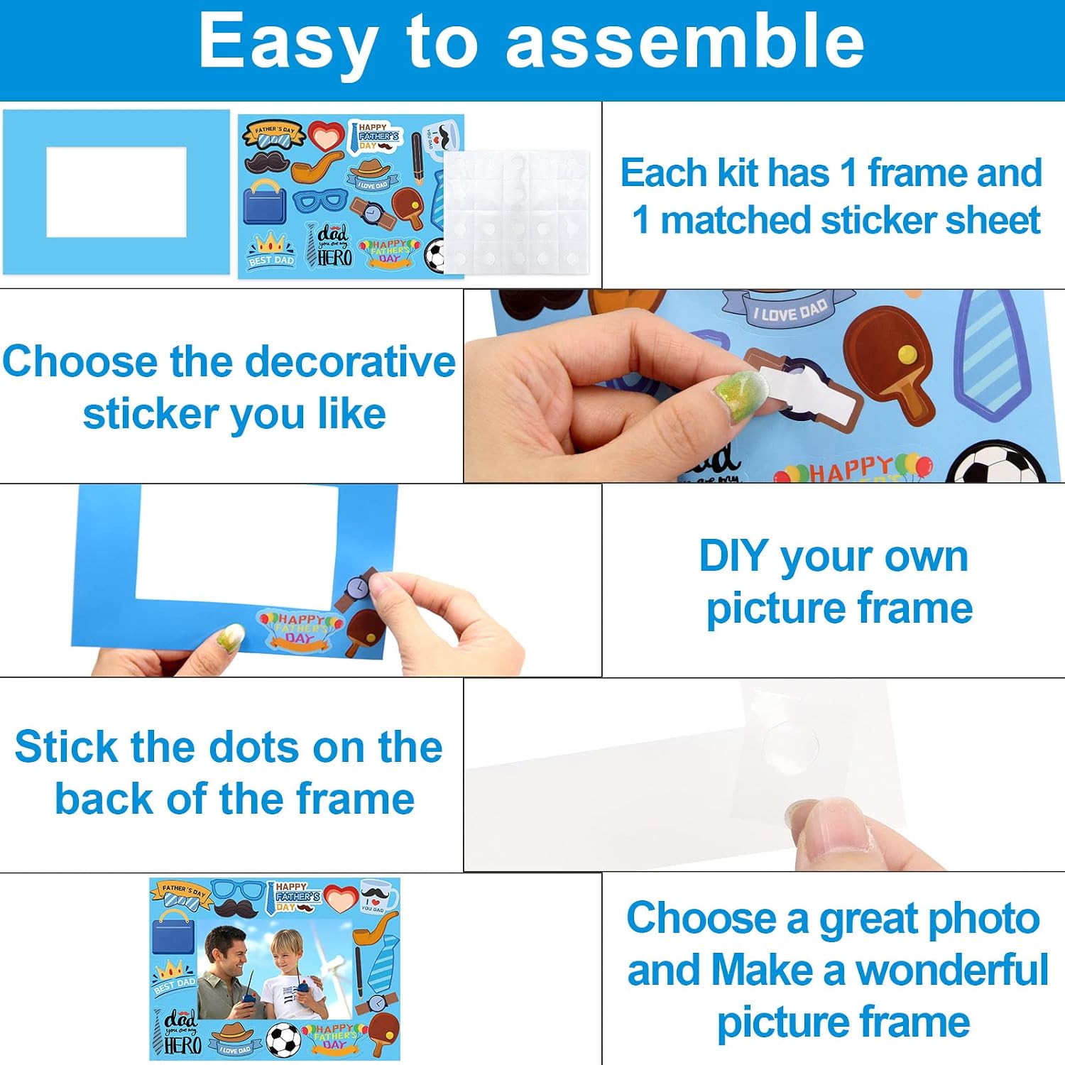 Fancy Land Father's Day Picture Frame Craft Kits Happy Father's Day Craft for Kids DIY Art Class Activities 30Pcs