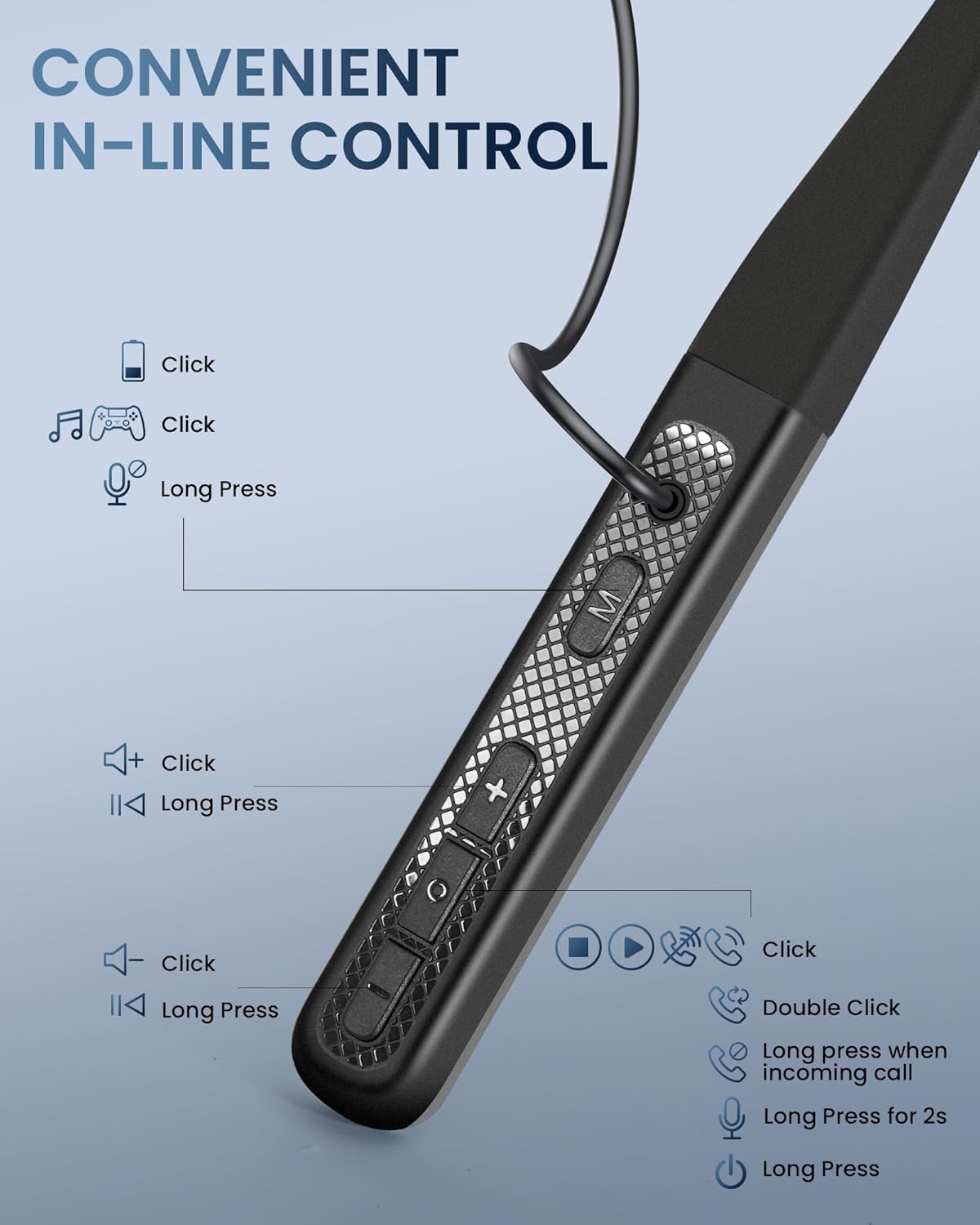 Neckband Bluetooth 5.4 Headphones, ENC Noise Cancelling, Wireless Stereo Neckband Earbuds with Microphone, LED Battery Display, Waterproof Neck Headphones in Ear Headset for Sport/Workout/Outdoor - Image 8