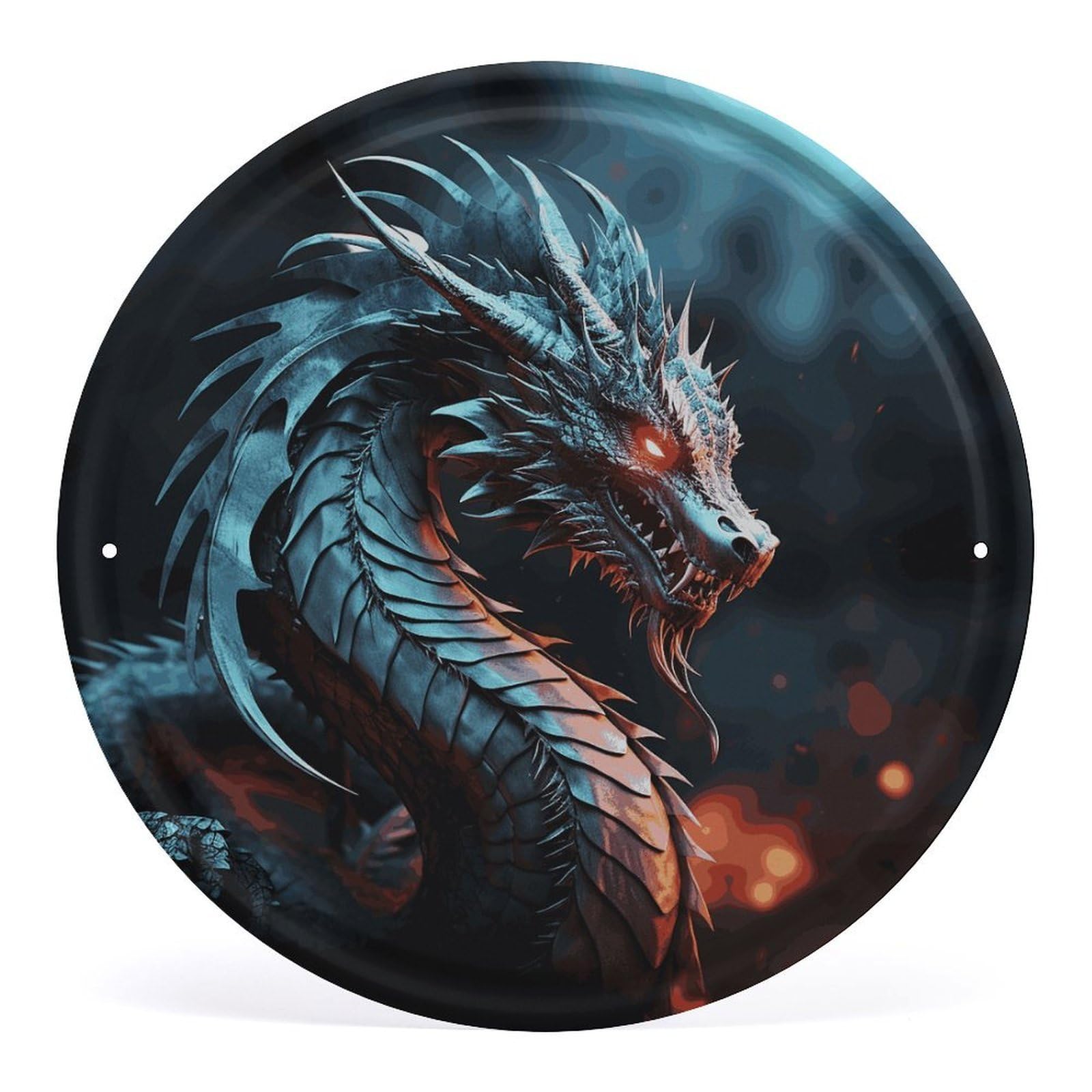 Fodpand Style Dragon Round Wall Art Hanging Decorations, Wall Decor Modern Minimalist Artwork, Tin Sign Hanging Picture For Living Room, Bedroom, Office, Hallway, 11.8X11.8 Inch