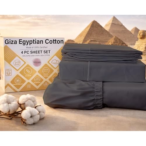MyGiza Sheets,100% Certified Giza Egyptian Cotton Sheets-King Size Giza Cotton Sheets Set to Fit Upto 18 Inches Deep Mattress (4 Pcs) Slate Grey